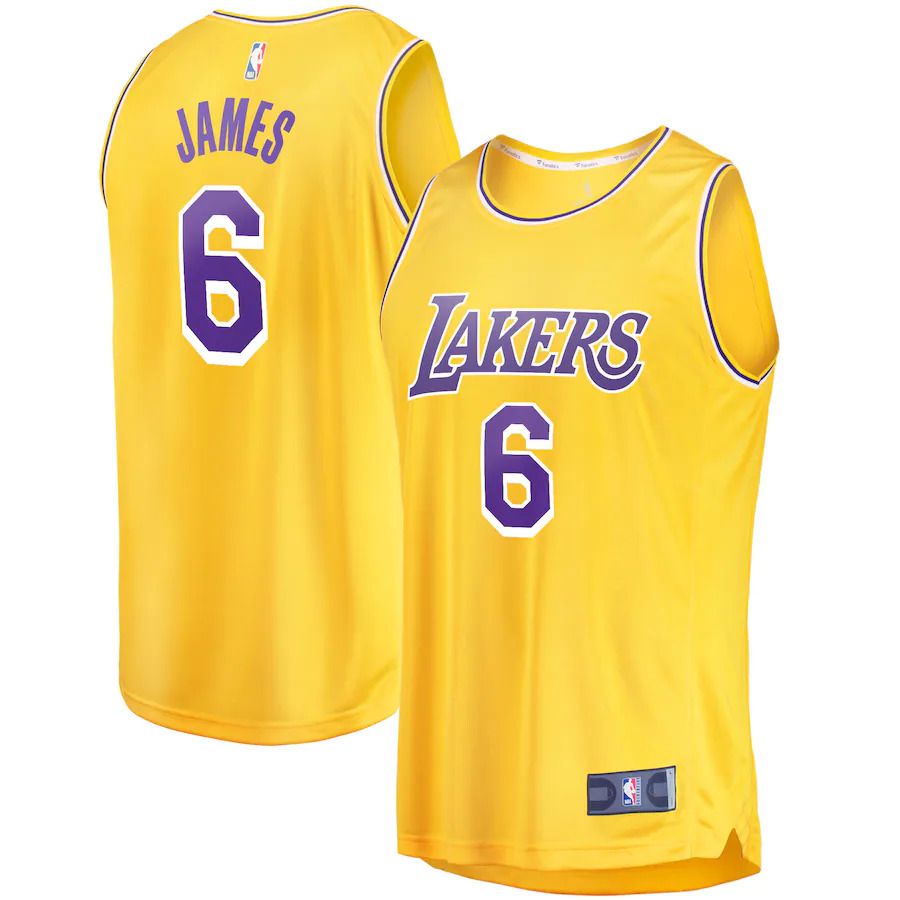 Men Los Angeles Lakers #6 LeBron James Fanatics Branded Gold Fast Break Replica NBA Jersey